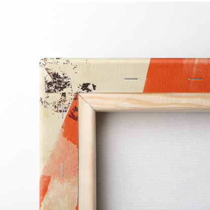 A wooden-framed canvas featuring a textured abstract design with bold orange cream strokes for wall decor