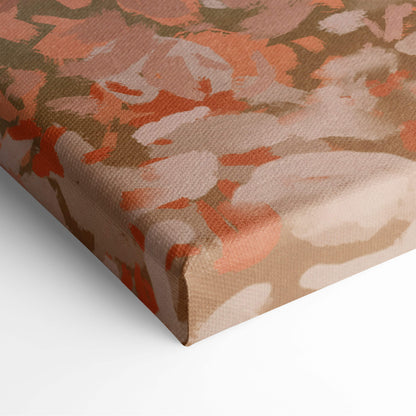 Dark fantasy reaper canvas wall art featuring a soft abstract floral pattern in muted orange and beige tones