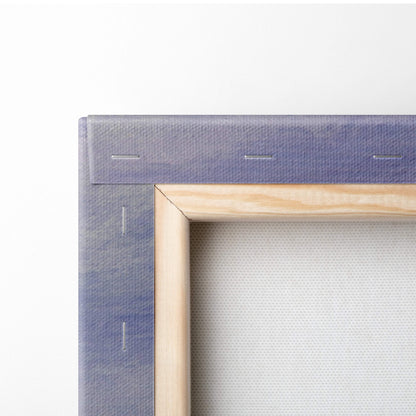 Tuscan countryside landscape canvas print with light wood frame textured lavender border and visible stitching