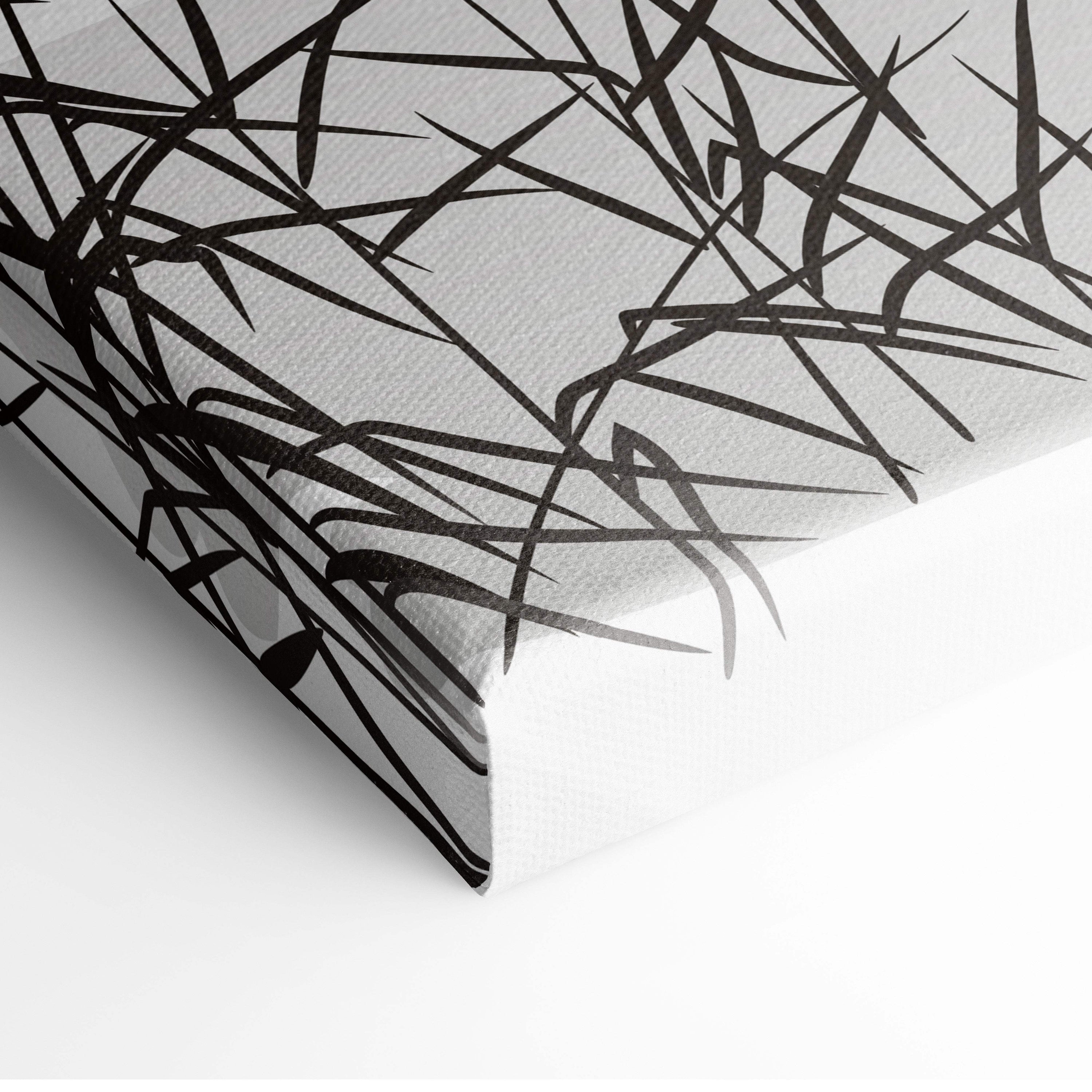 Black and white abstract grass pattern canvas wrap for red torii gate lake wall art in gray japanese ink style