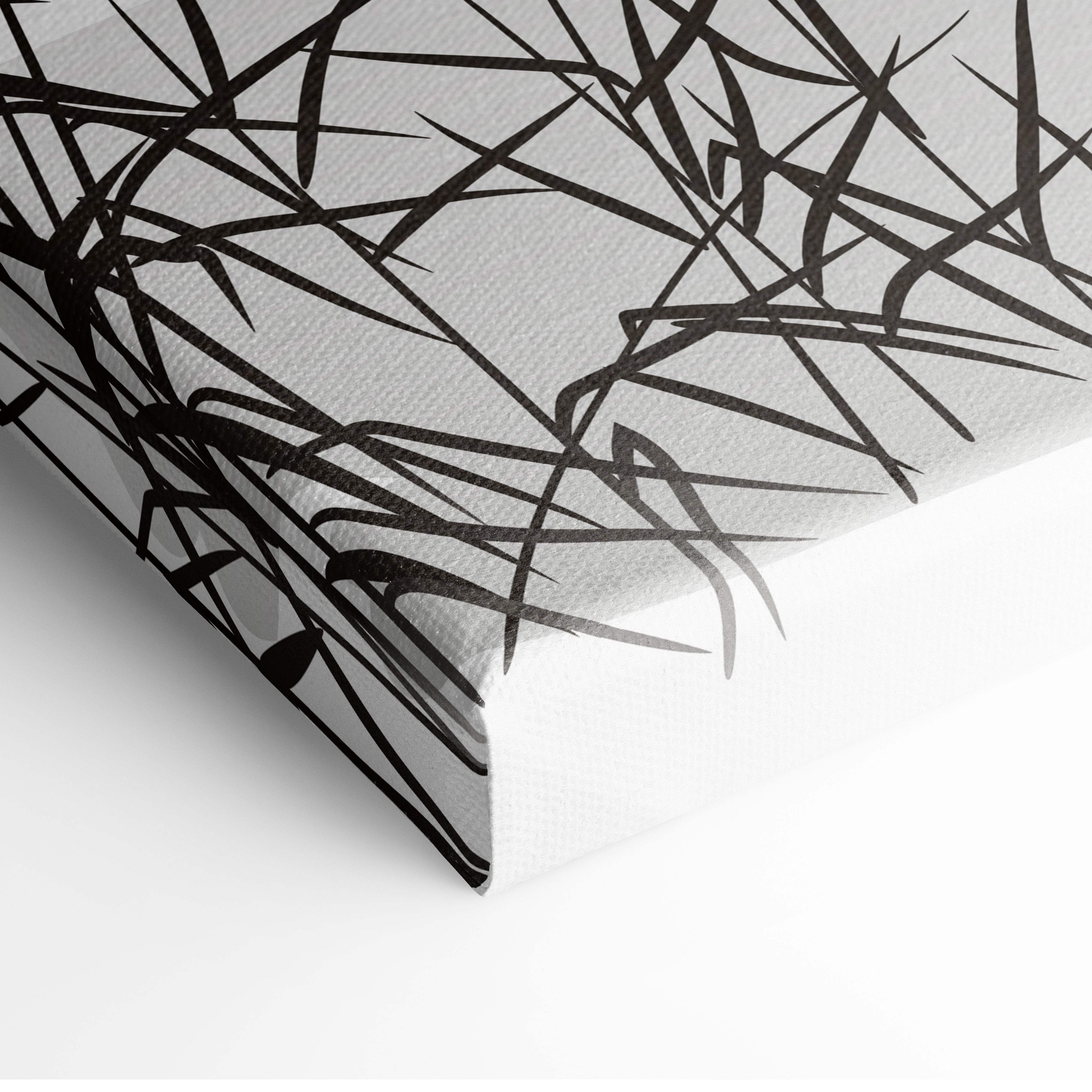 Black and white abstract grass pattern canvas wrap for red torii gate lake wall art in gray japanese ink style