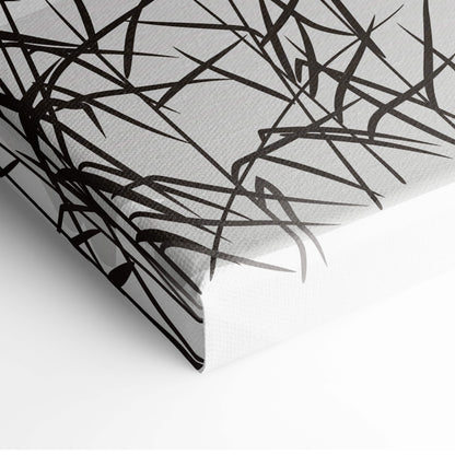 Black and white abstract grass pattern canvas wrap for red torii gate lake wall art in gray japanese ink style