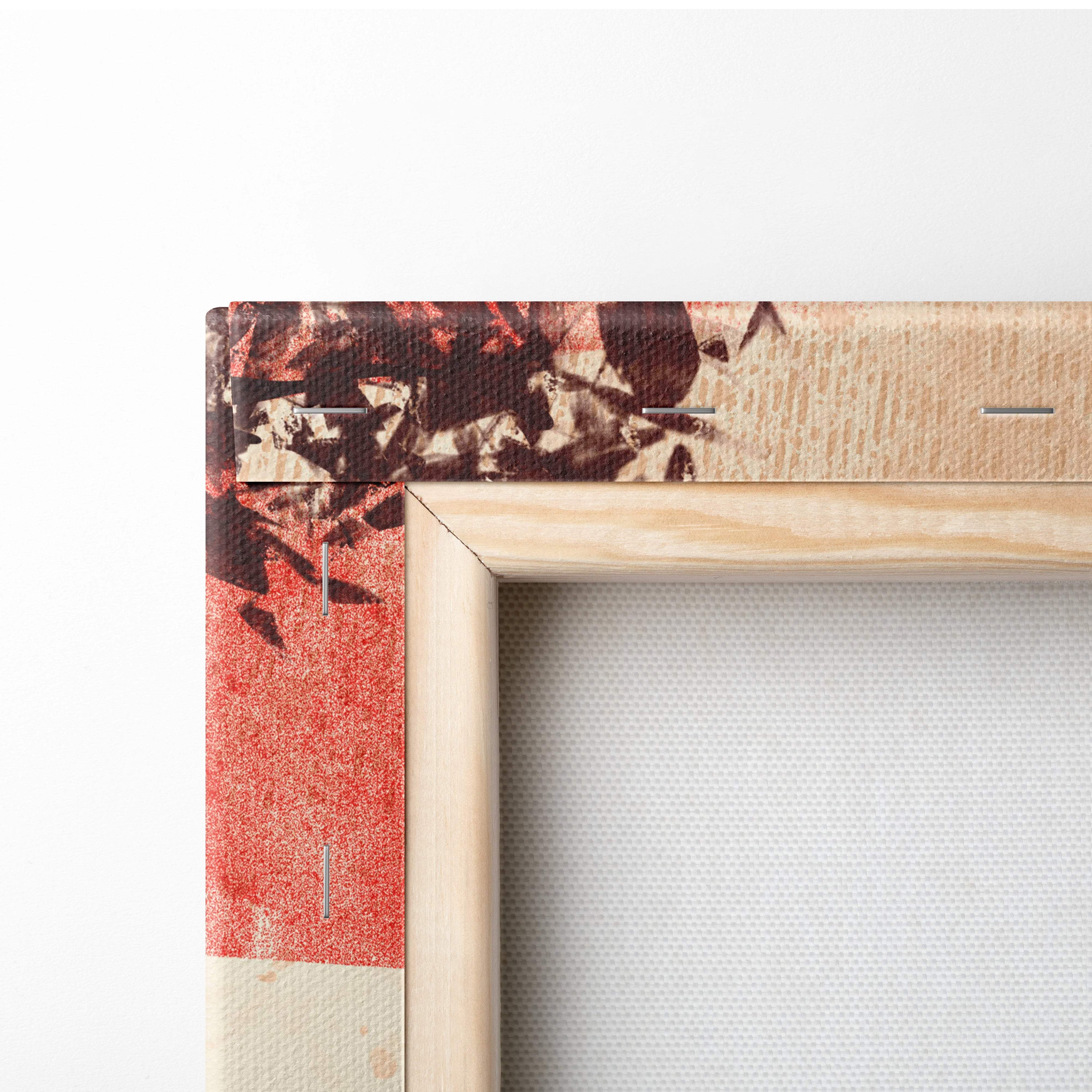 Light wooden frame canvas print with abstract red and brown floral patterns from ronin shadow warrior series