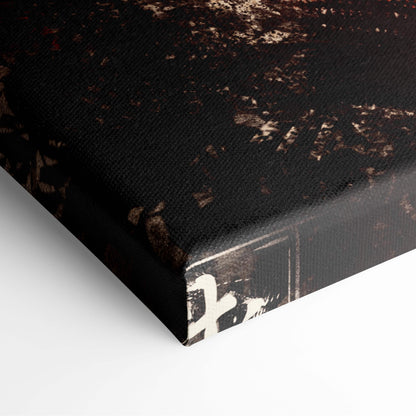 Black canvas print with distressed texture and abstract white markings samurai warrior rising sun decor