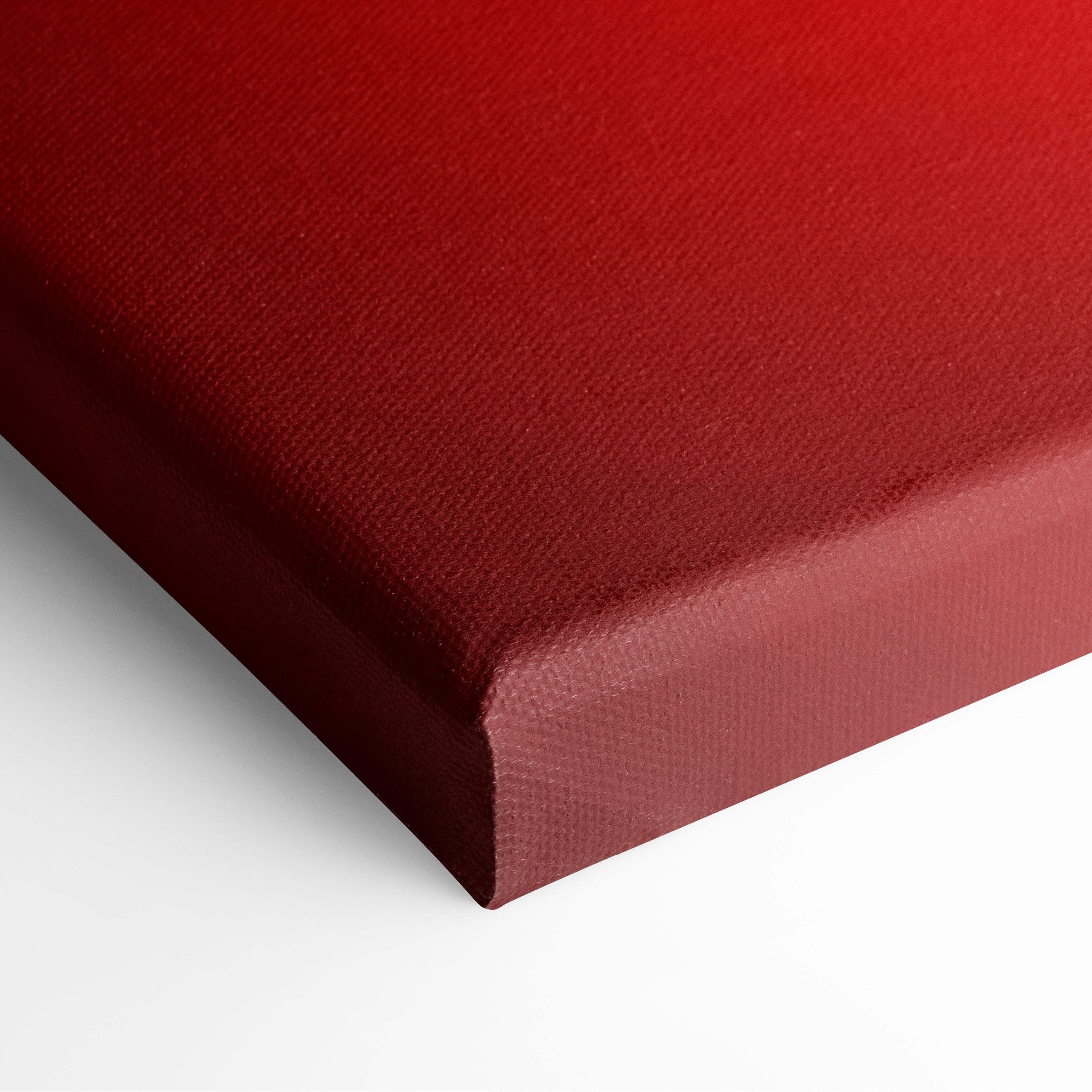 Deep red samurai in motion canvas print with textured woven surface featuring bold red sun and flying ravens design