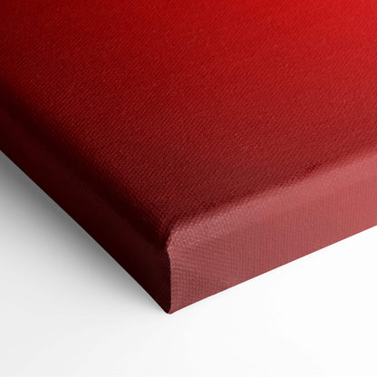 Deep red samurai in motion canvas print with textured woven surface featuring bold red sun and flying ravens design