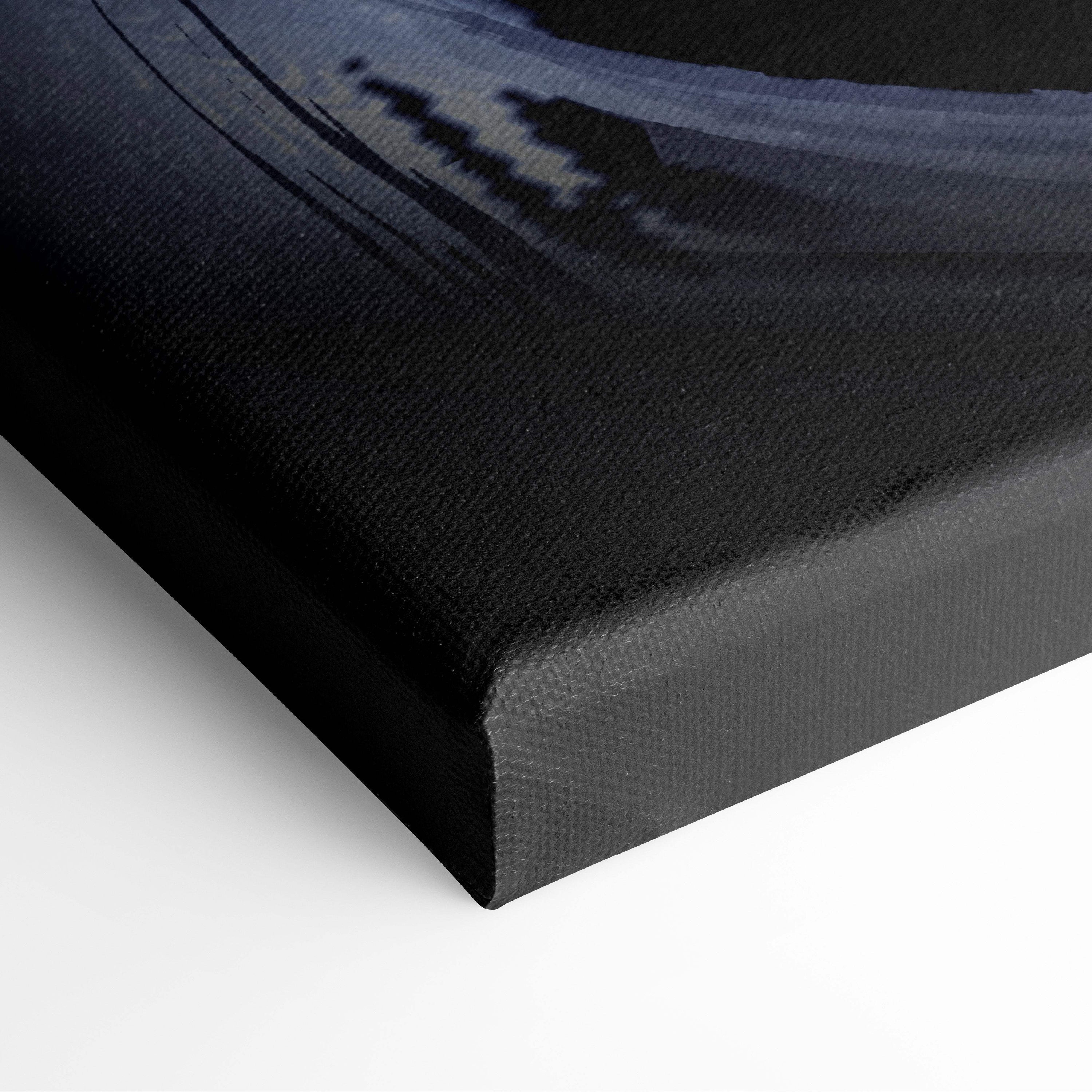Dark knight eclipse wall art black canvas with textured surface and abstract brushstroke cosmic fantasy design