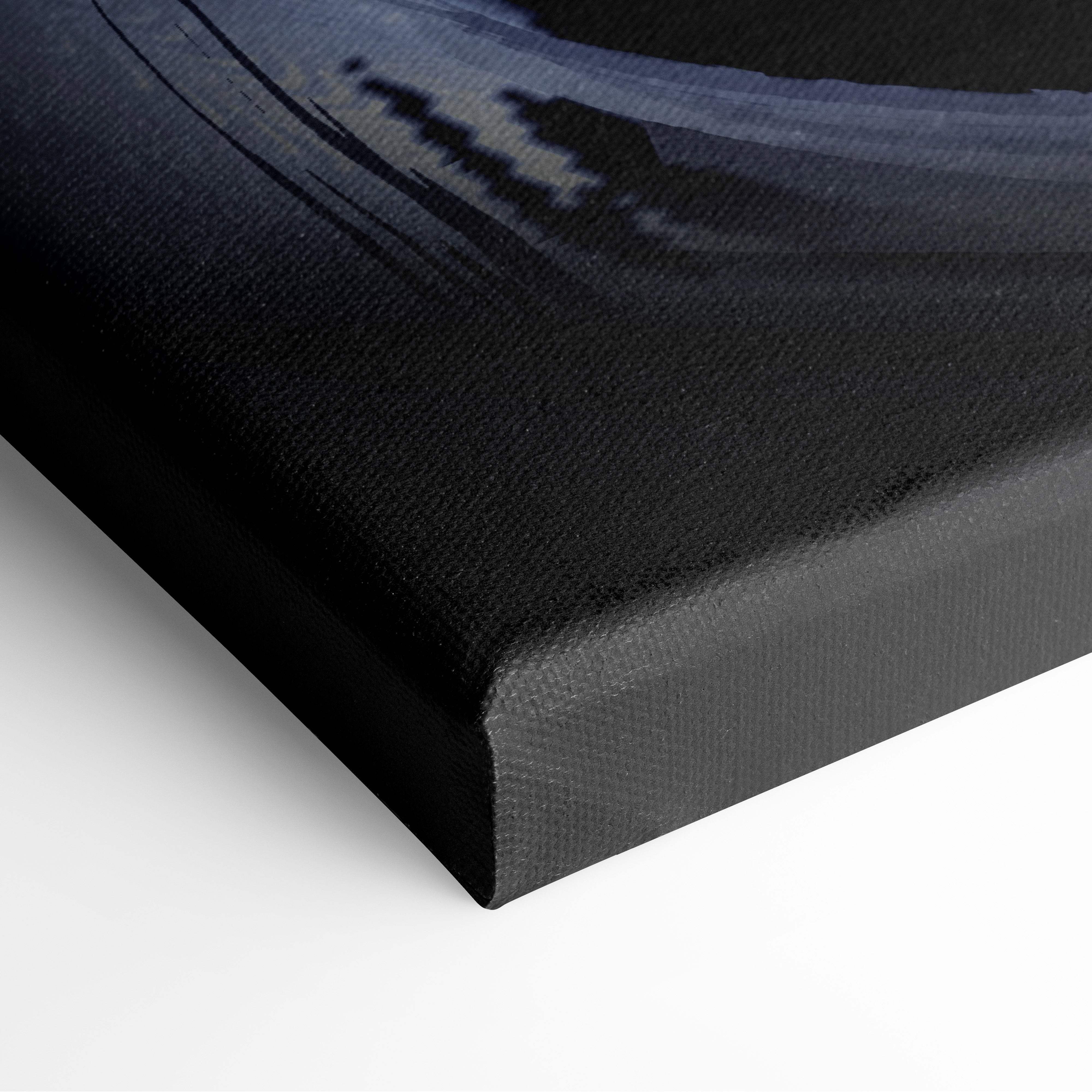 Dark knight eclipse wall art black canvas with textured surface and abstract brushstroke cosmic fantasy design