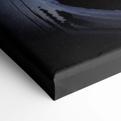 Dark knight eclipse wall art black canvas with textured surface and abstract brushstroke cosmic fantasy design