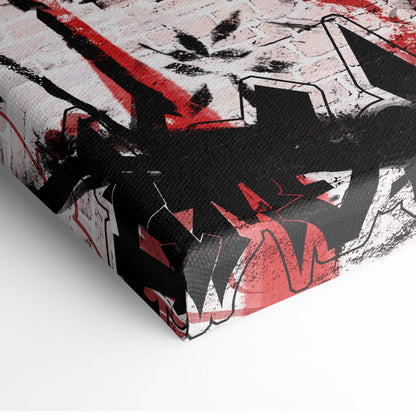 Black and red graffiti style canvas print with bold lettering on stretched fabric urban samurai street art mural