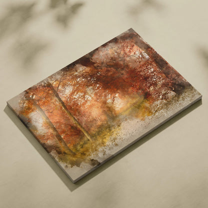 Autumn forest watercolor canvas wall art in warm amber rust golden tones