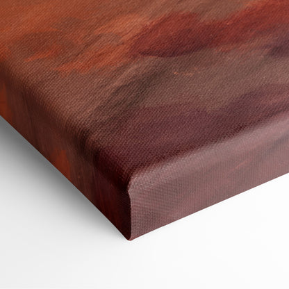 Fiery sunset dancer canvas wall art print with rich deep red textured surface and visible weave for warm boho bedrooms