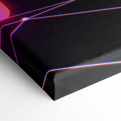 Black canvas print with glowing neon red and blue geometric lines vaporwave neon grid landscape wall decor