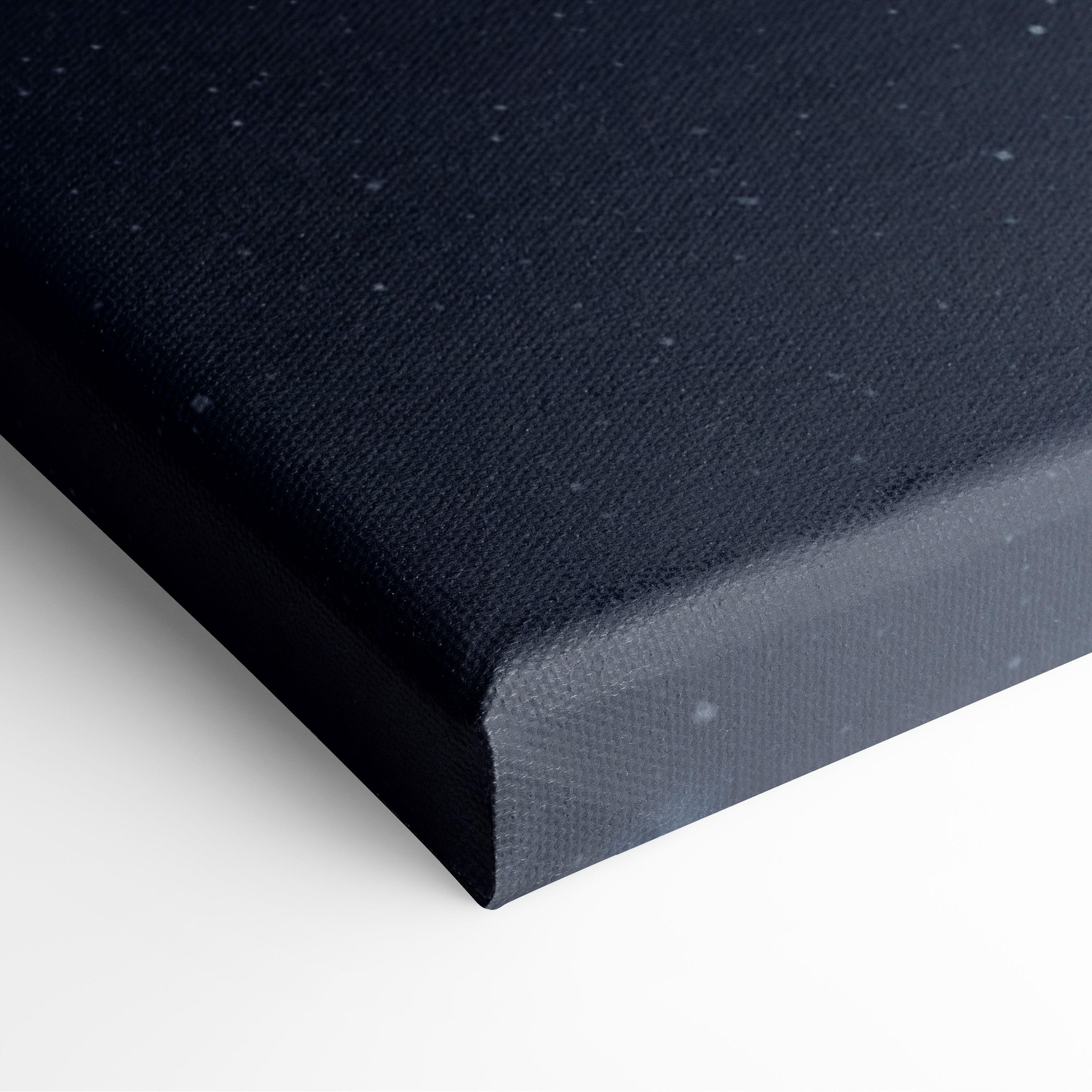 Black canvas print with subtle speckled texture for cosmic ocean sky wall art in blue and red space fantasy decor