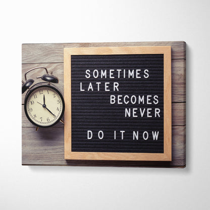Motivational office canvas wall art with black letterboard and light wood frame displaying inspirational white text