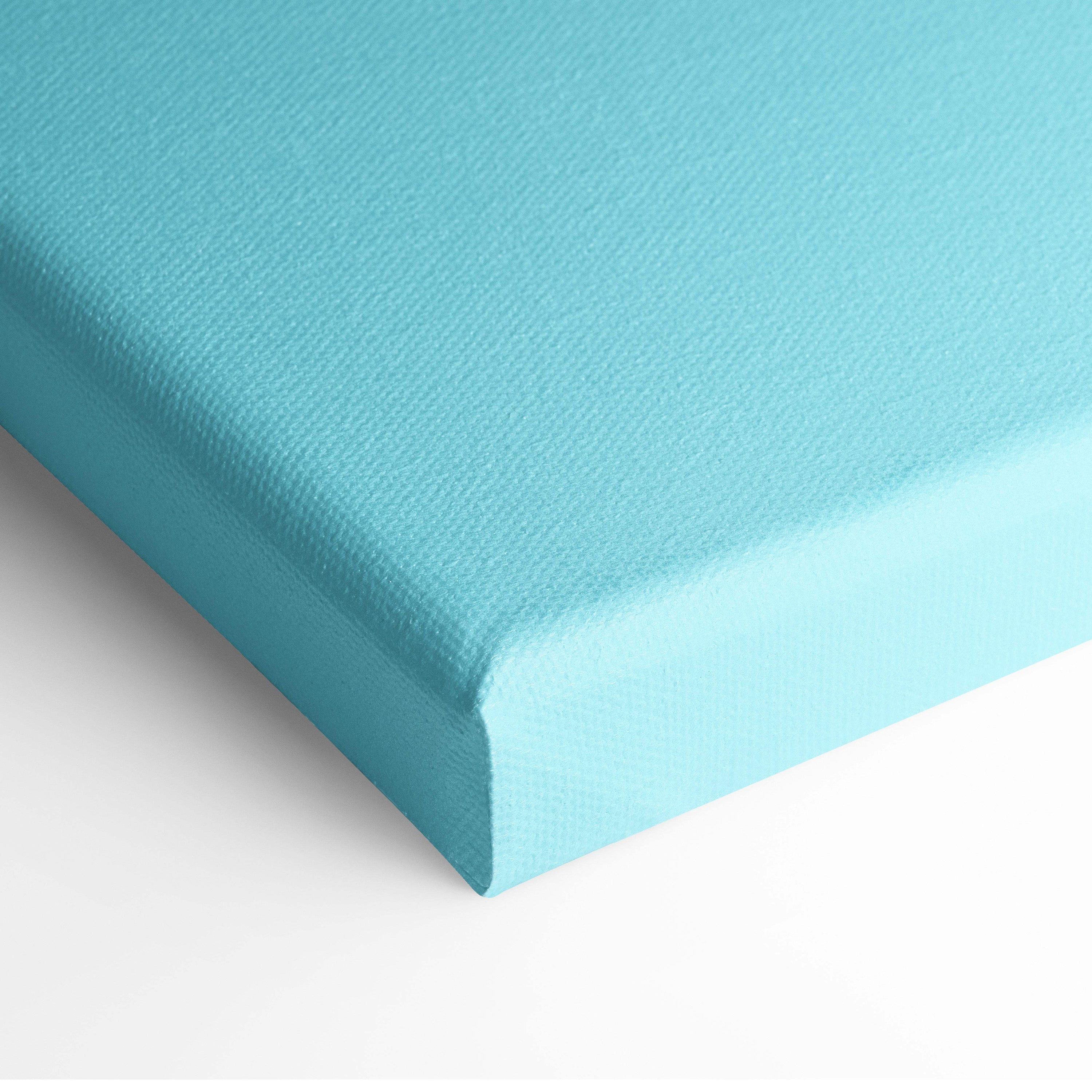 Contemporary blue hands canvas wall art in solid turquoise woven texture with neatly finished edges for modern bedroom decor