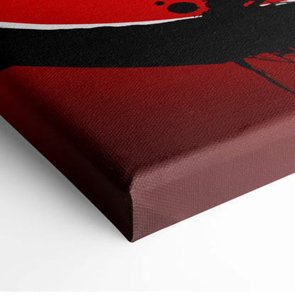 Crimson moon ninja warrior red and black silhouette canvas art with textured gallery-wrapped frame and minimalist design