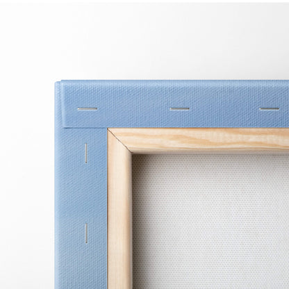 Light blue canvas wall art with natural wood frame featuring a motivational ocean coastal seascape print