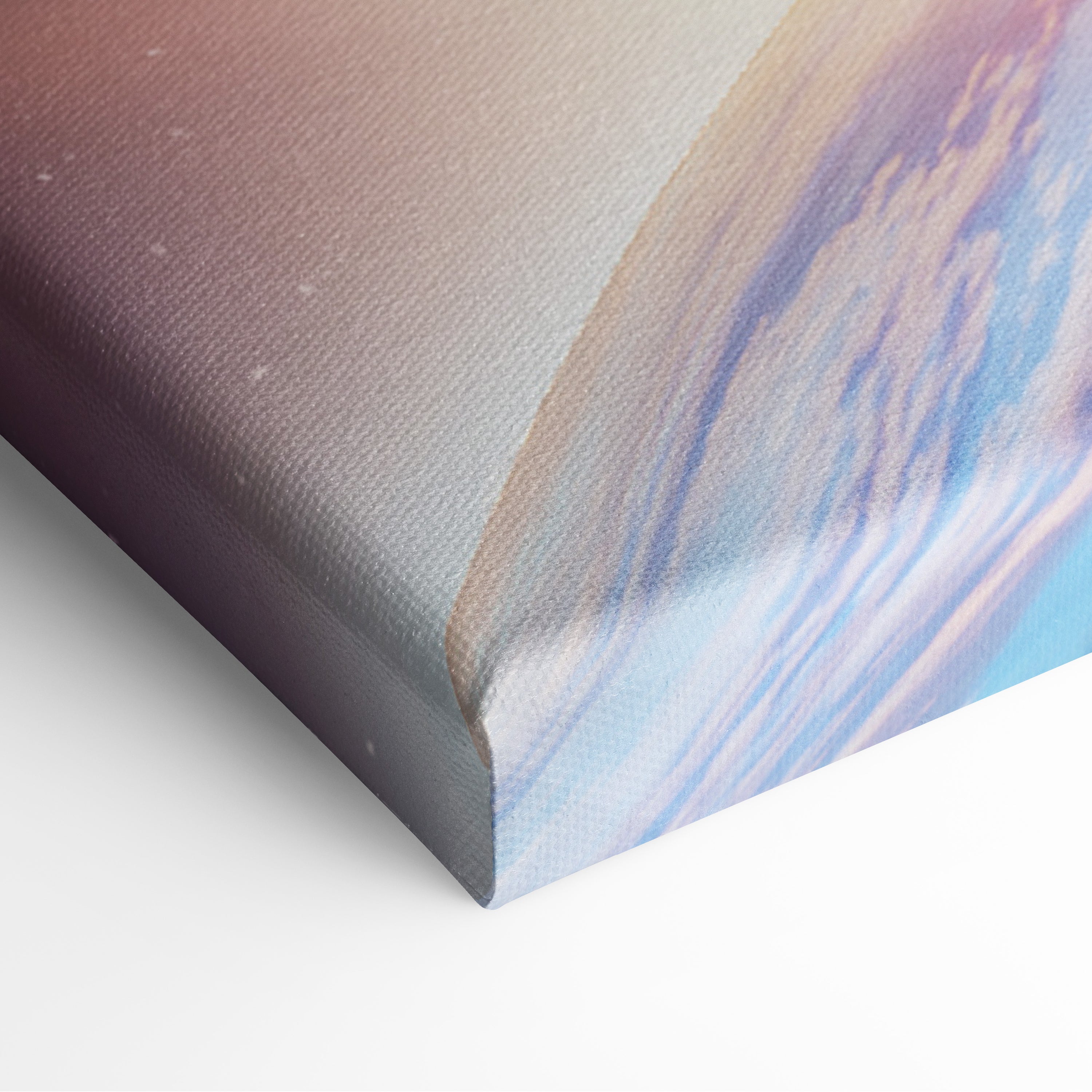 Astronaut earth orbit canvas wall art print with purple blue beige gradient and textured brushstrokes for modern decor