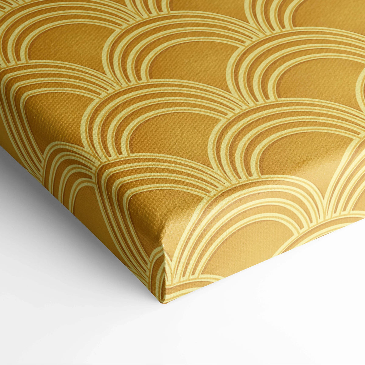 Golden art deco scallop pattern canvas wall art in metallic yellow tones