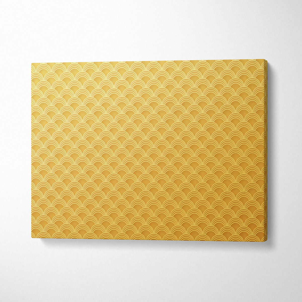 Seamless gold Art Deco scallop pattern canvas wall art in metallic yellow tones
