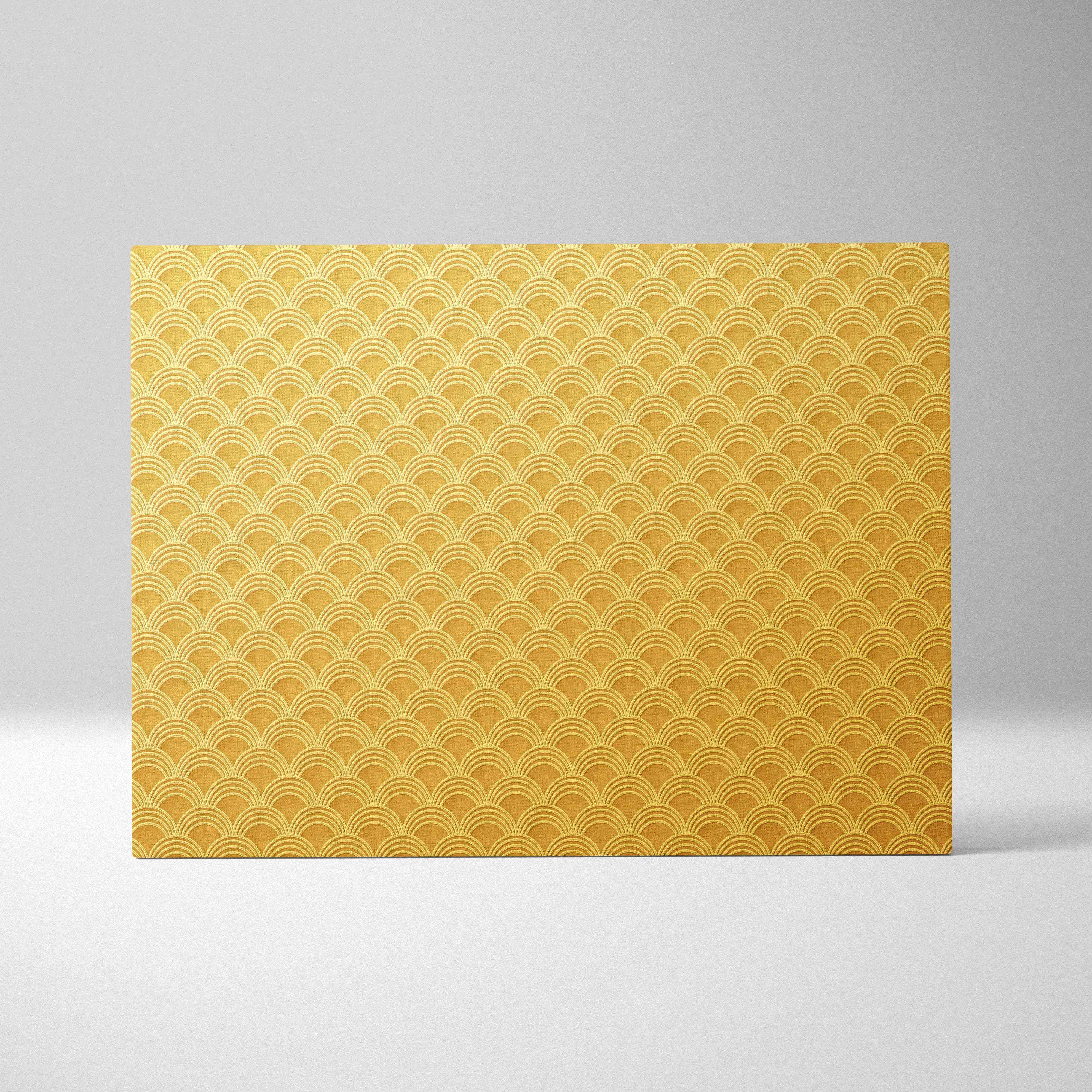 Golden art deco scallop pattern canvas wall art in metallic yellow tones