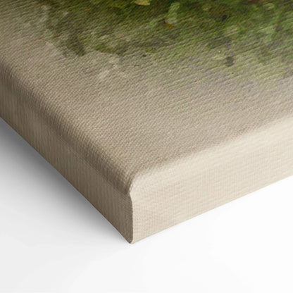 Beige textured canvas back with lush forest watercolor artwork at top
