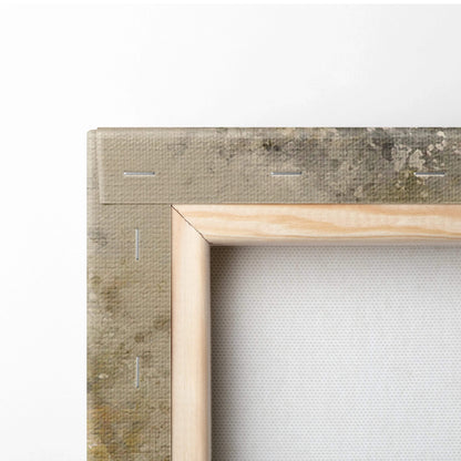 Lush forest watercolor canvas in light wood frame with weathered beige border