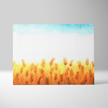 Watercolor wheat field under soft blue sky minimalist canvas wall art