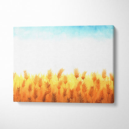 Watercolor wheat field under soft blue sky minimalist canvas print