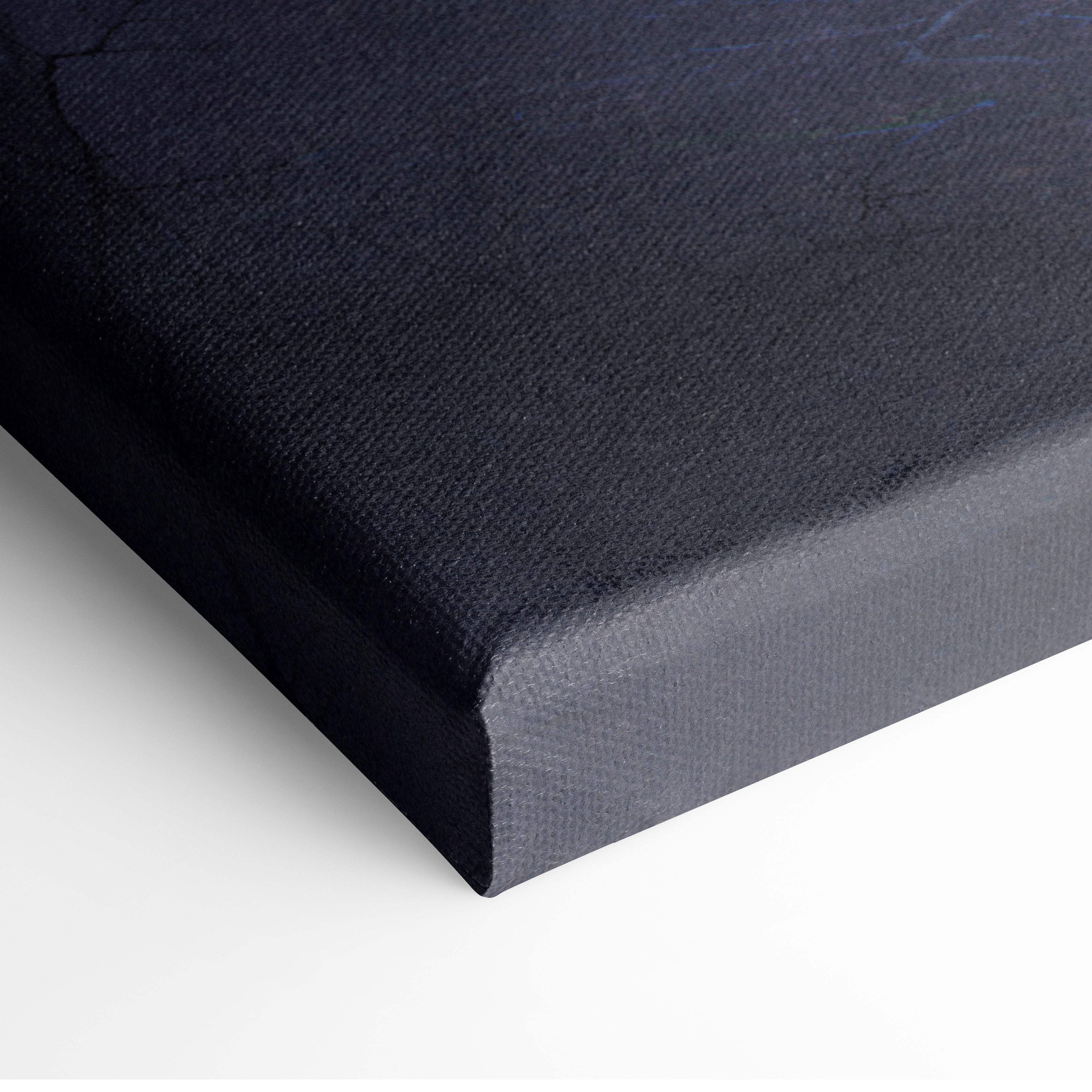 Black canvas with textured woven surface and finished edges for haunted forest apparition floating hooded ghost wall art