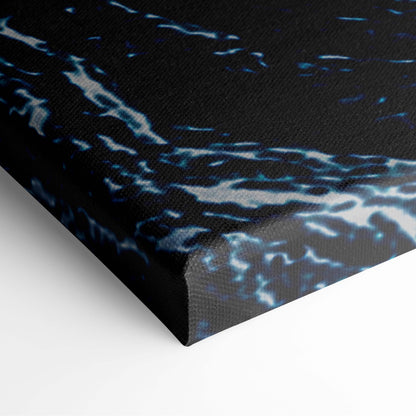 Black canvas print featuring dynamic swirling blue and white water reflections for alien planet space decor