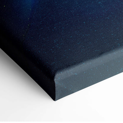 Dark blue canvas with subtle speckled texture and reinforced edges for floating astronaut near earth wall decor
