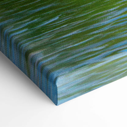 Canvas print featuring a textured abstract design with flowing deep green and blue stripes for wall art