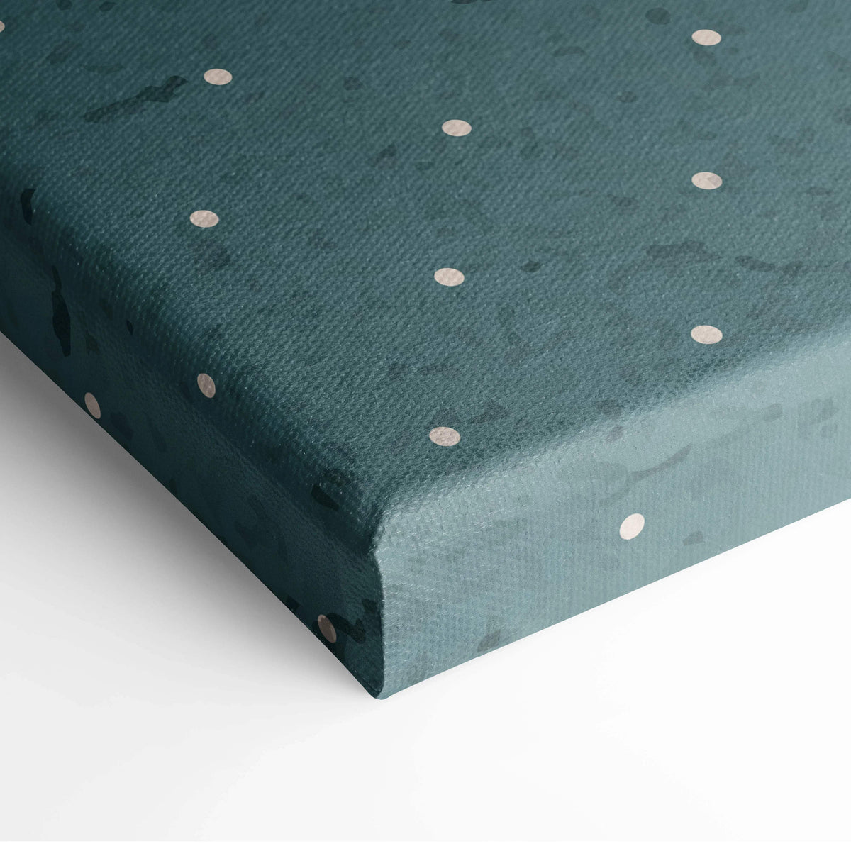 Teal canvas print with metallic silver polka dots, retro pattern wall art