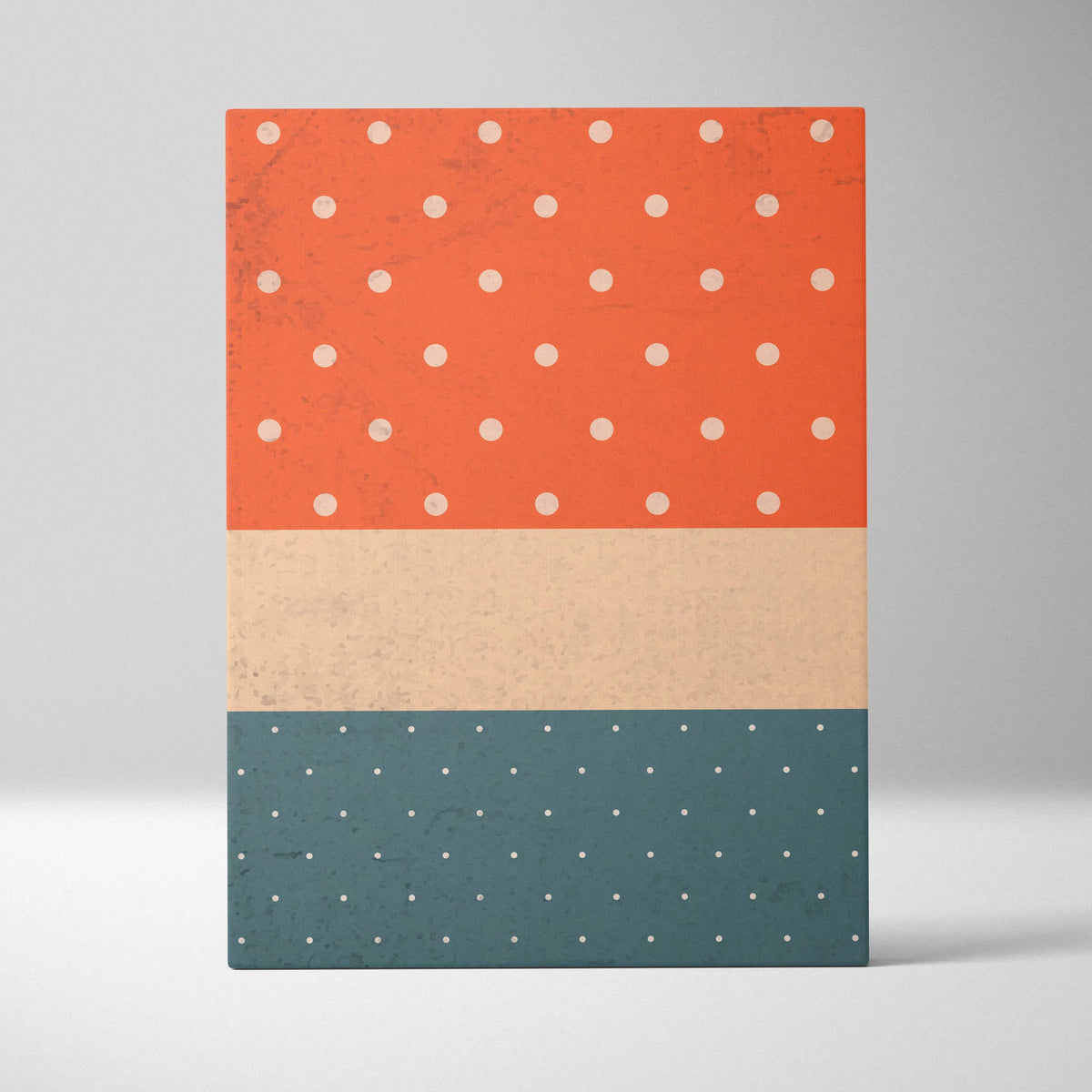 Retro polka dot canvas wall art in burnt orange, beige, teal, white dots