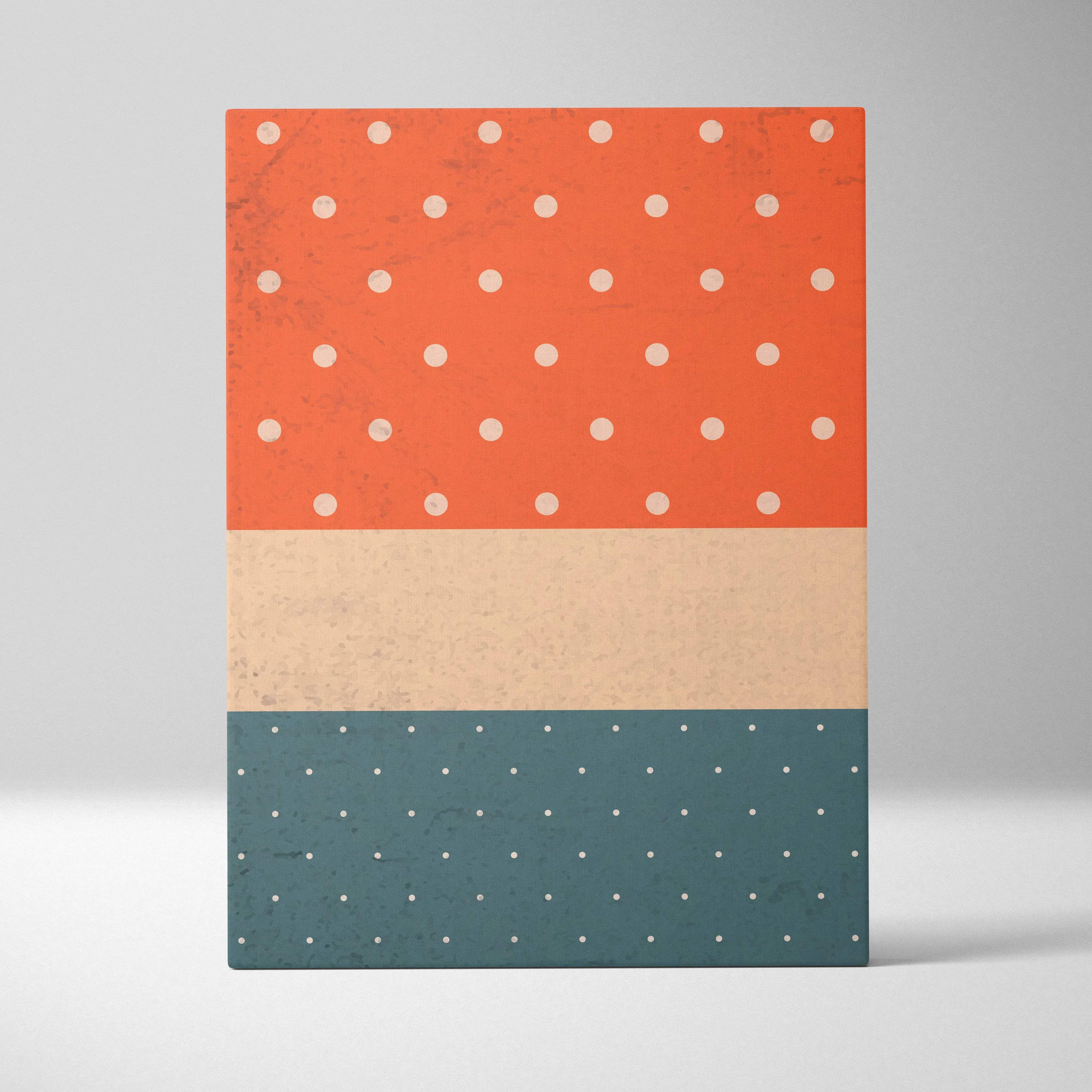 Retro polka dot canvas wall art in burnt orange, beige, teal, white dots