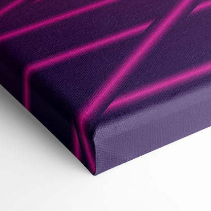 Purple canvas print featuring vibrant magenta diagonal stripes in retrowave palm tree grid synthwave style