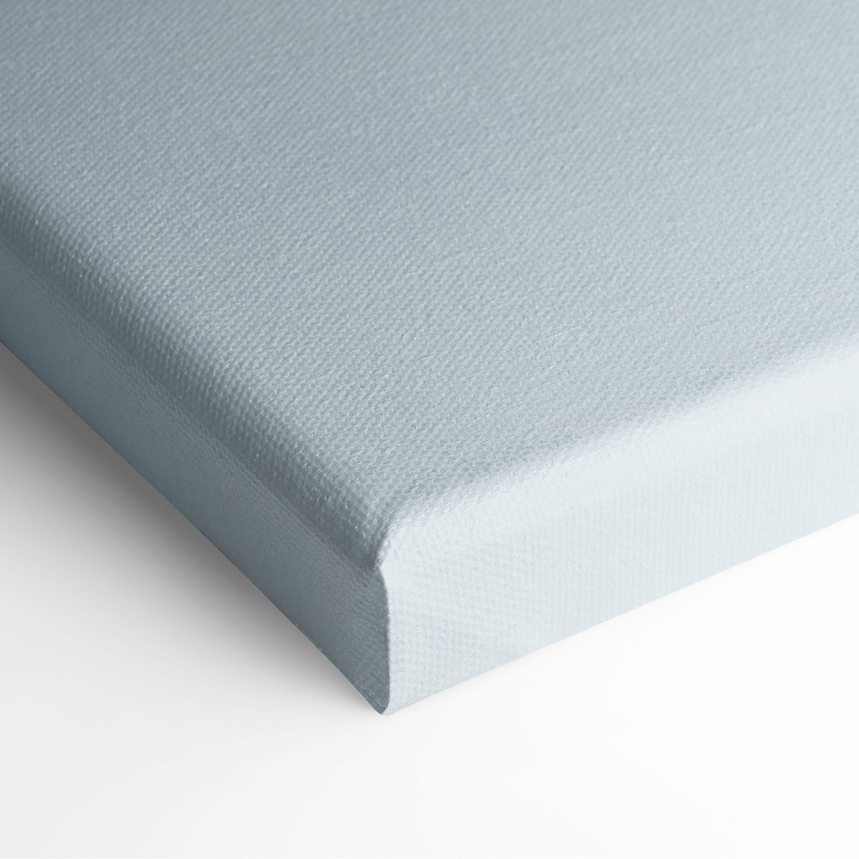Light blue canvas with textured woven surface and raised edges for white futuristic supercar wall art print