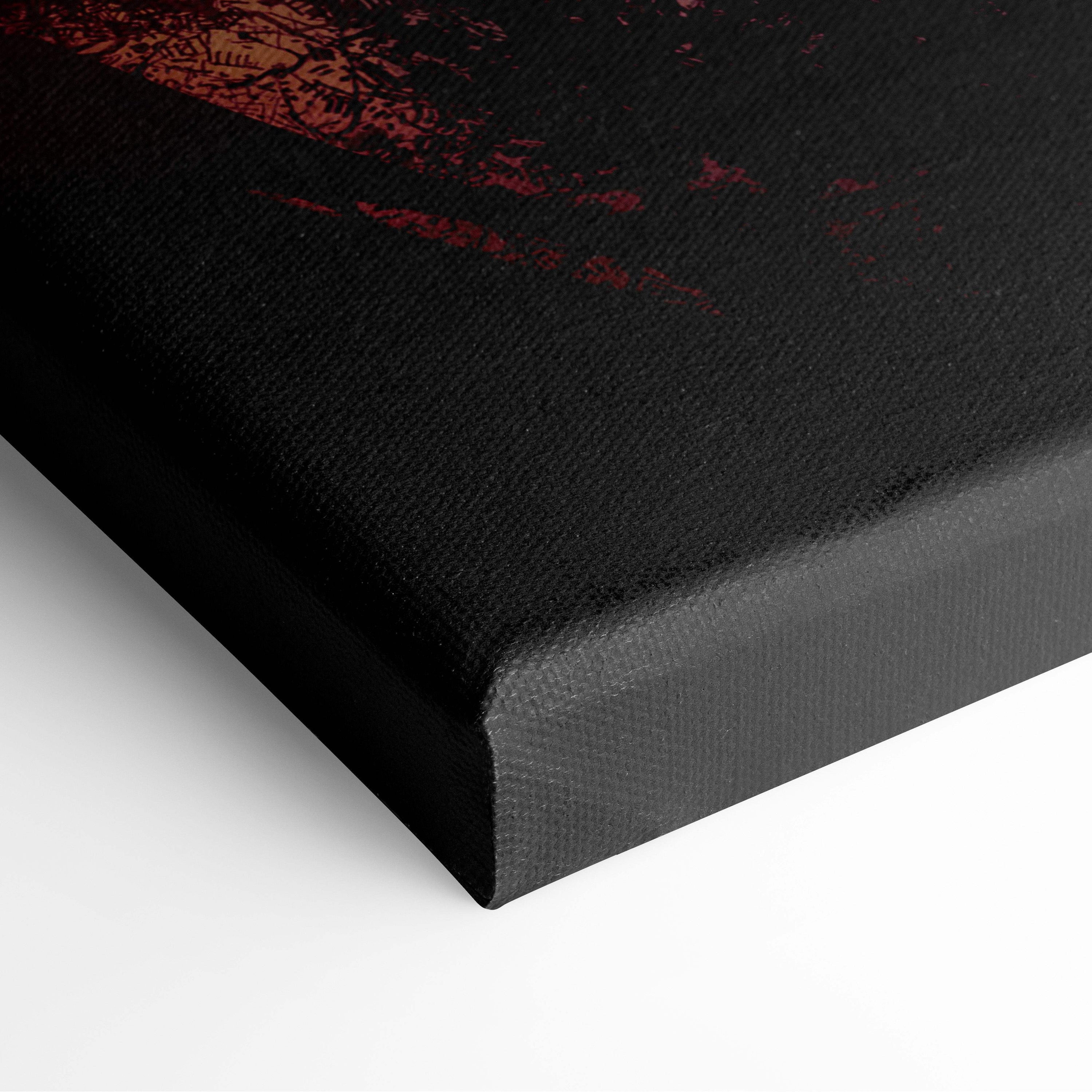 Black canvas print with textured surface and subtle red abstract patterns from dark gothic castle wall art series