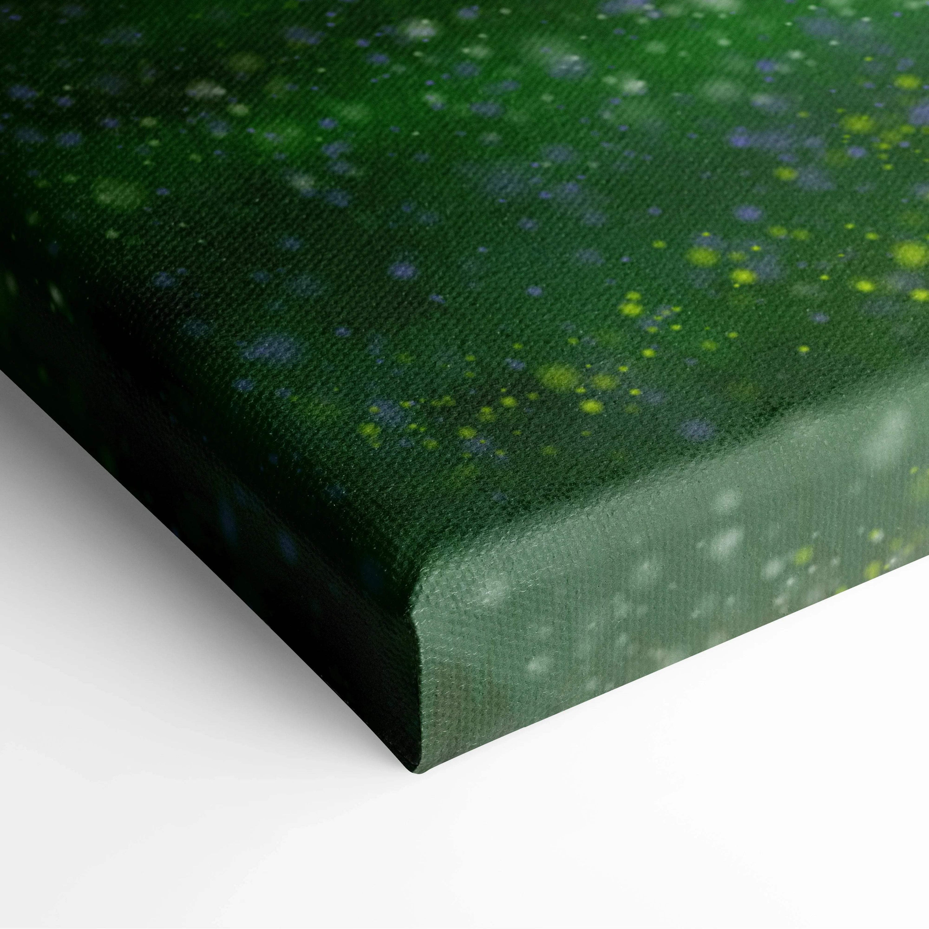 Green canvas Spring Meadow wall art with blue yellow accents trees wildflowers