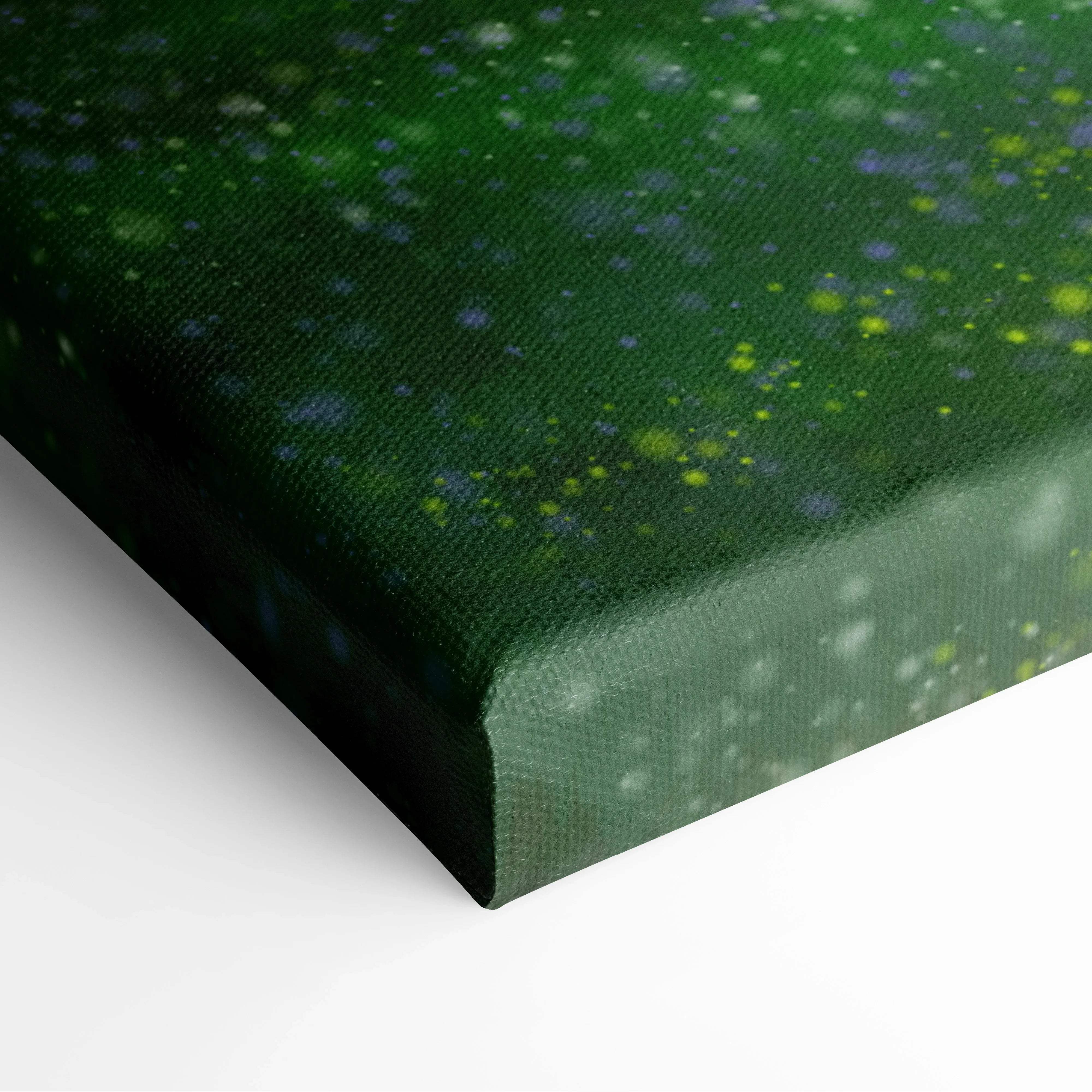 Green canvas Spring Meadow wall art with blue yellow accents trees wildflowers