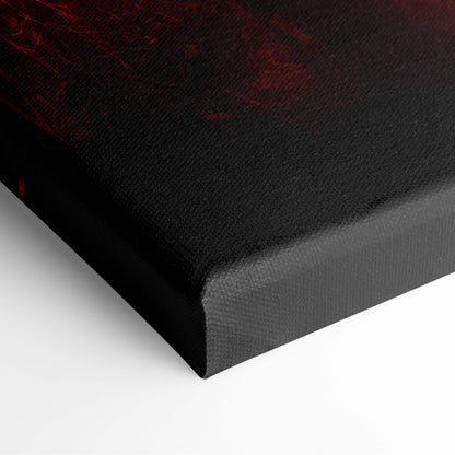 Black canvas print with textured surface and subtle red abstract patterns for fiery red inferno horror wall art