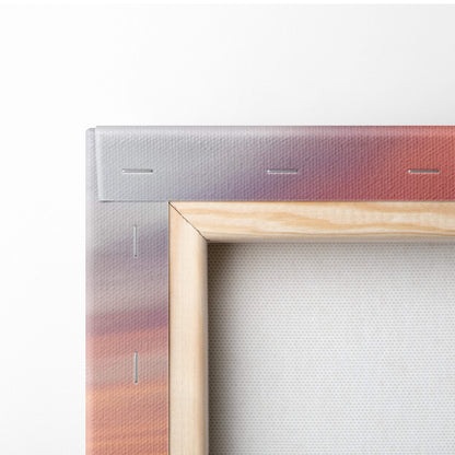 Minimalist wooden canvas frame with subtle gradient border gray to terracotta for motivational beach sunset wall art