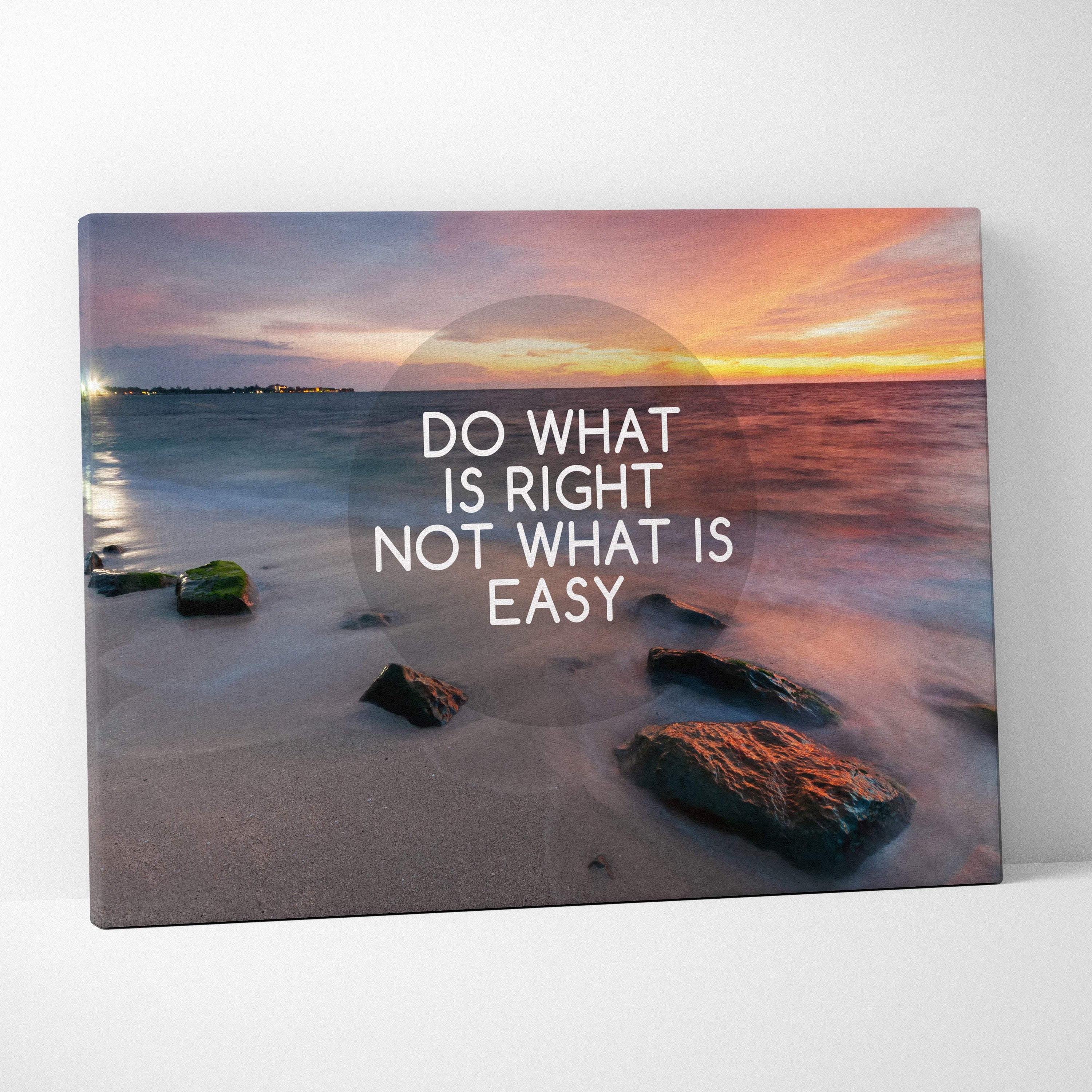Motivational beach sunset canvas wall art with serene orange and purple hues and inspirational do what is right quote