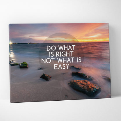 Motivational beach sunset canvas wall art with serene orange and purple hues and inspirational do what is right quote