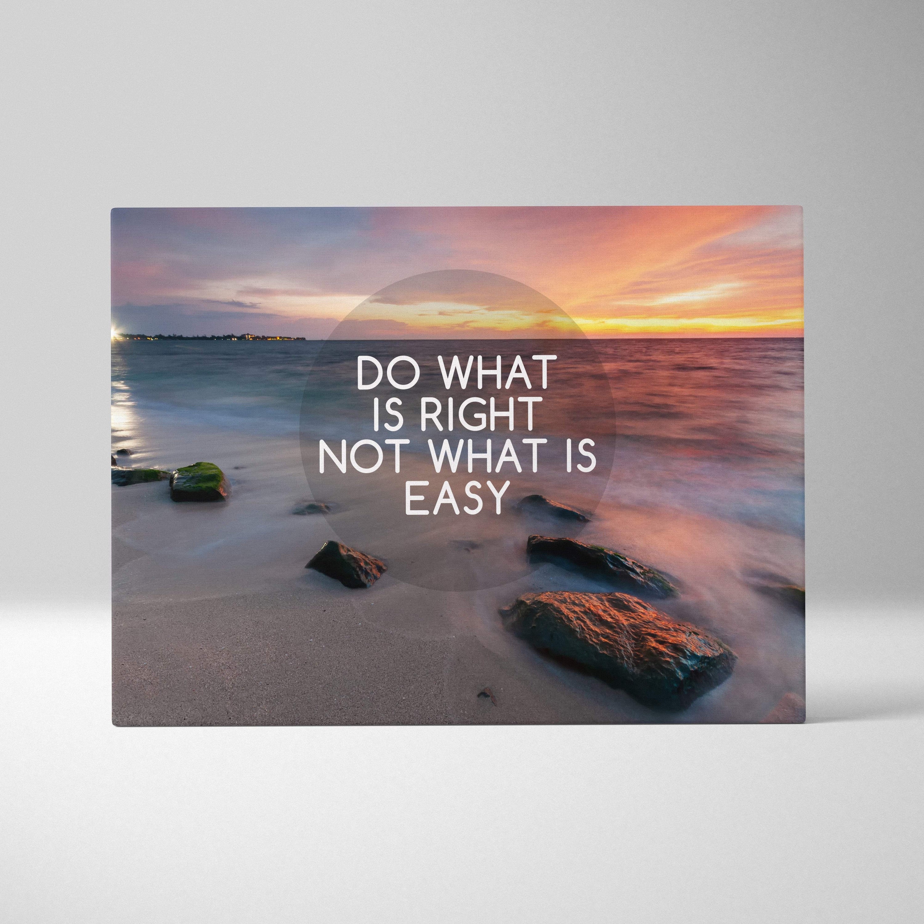 Motivational beach sunset canvas wall art with orange pink hues and inspirational do what is right print