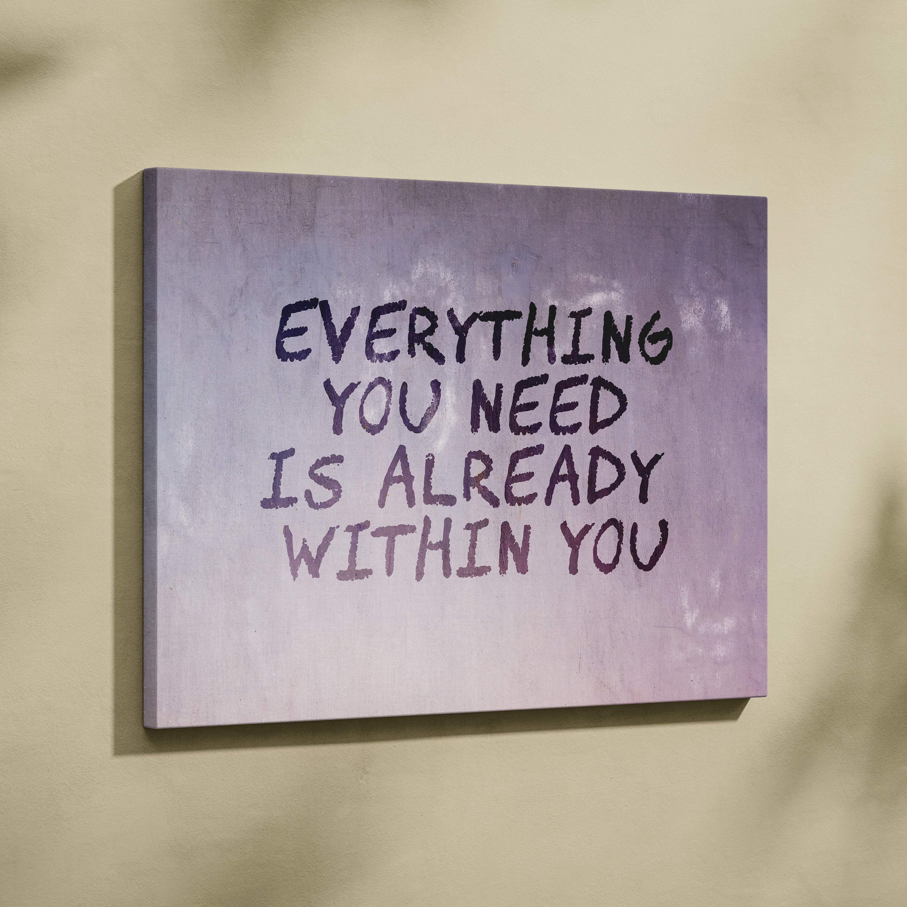 Motivational typography canvas wall art with purple gradient and bold black handwritten text for minimalist decor