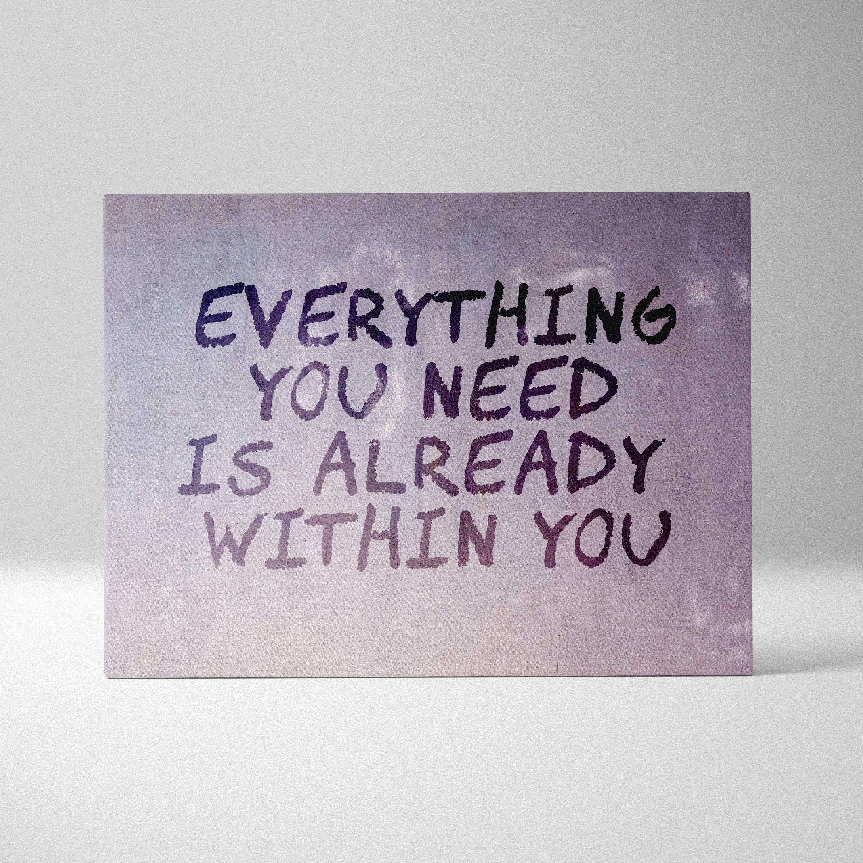 Motivational typography canvas wall art with textured muted purple background and black handwritten inspirational quote print