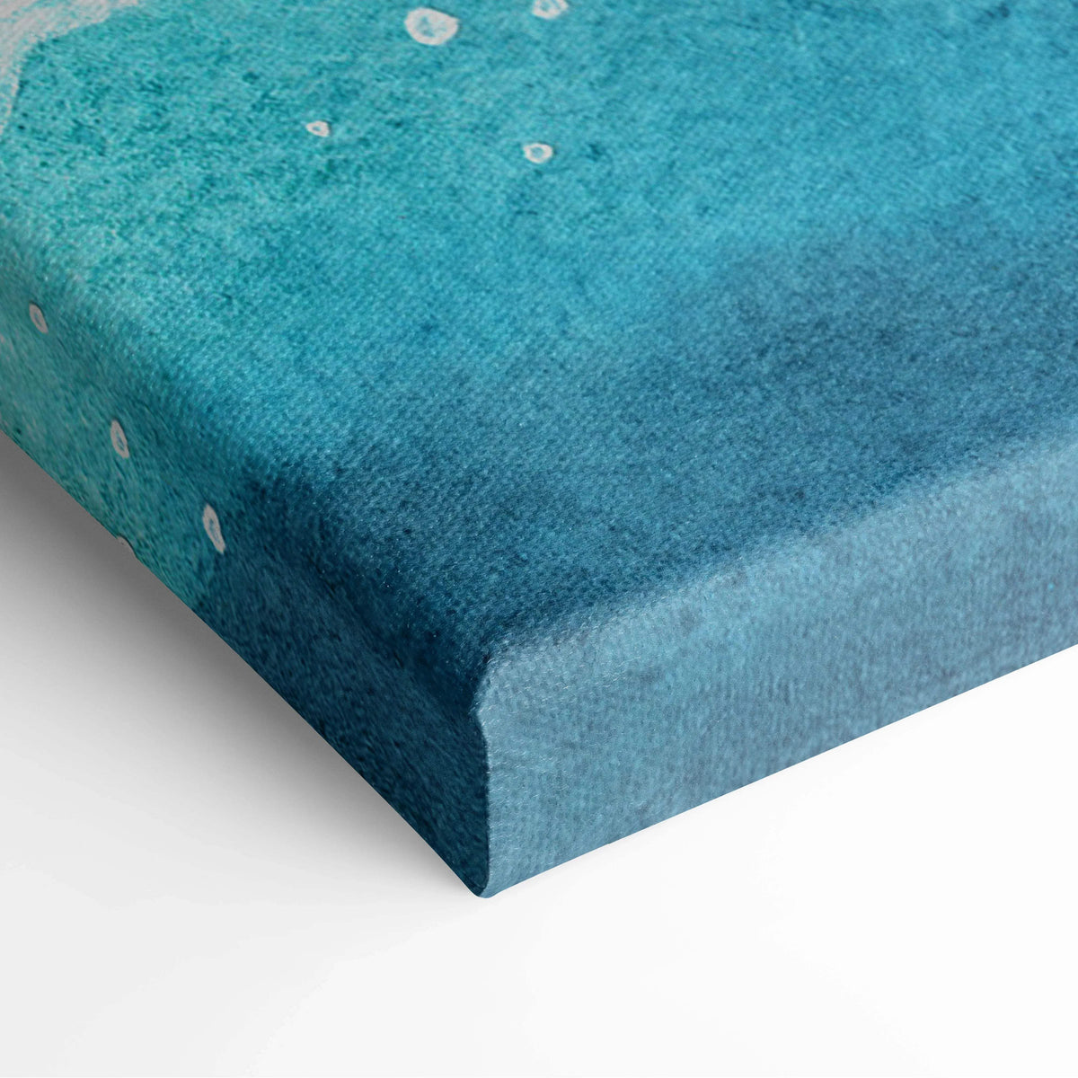 Teal gradient watercolor ocean wave canvas art with white foam speckles